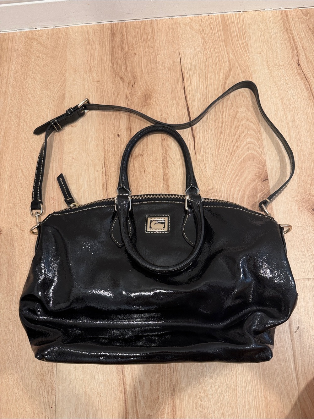 Dooney Burke Black Patent Leather Satchel Bag